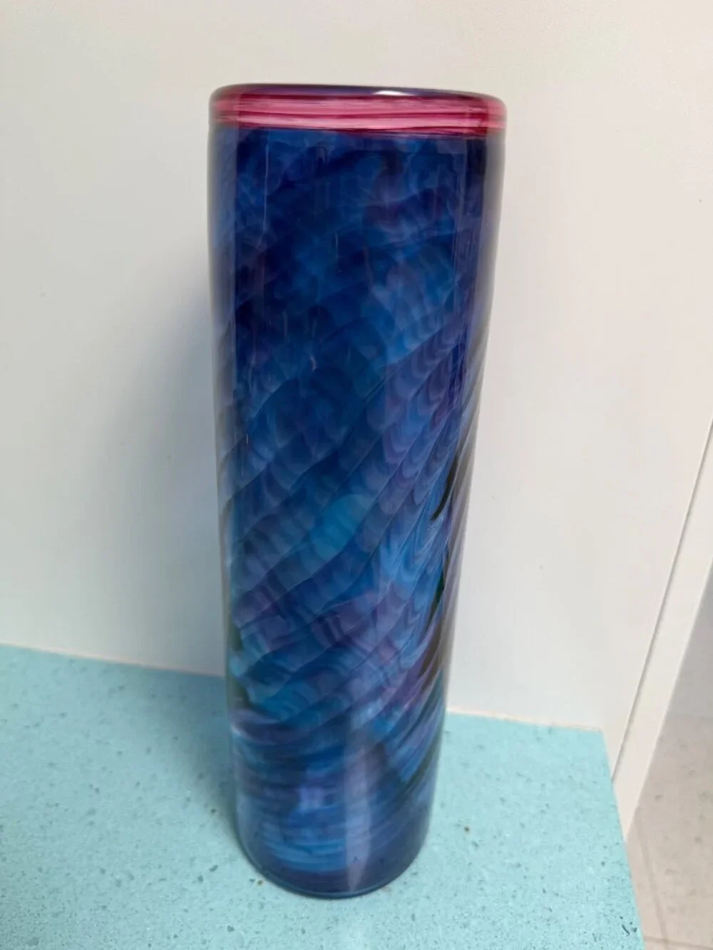 C.B. Glass Curtiss Brock Studio Art Glass 13 Inch Vase Signed Large Vintage